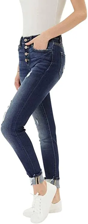 Kan Can Women's High Rise Button Fly Super Skinny Jeans (6192D, 3/25)