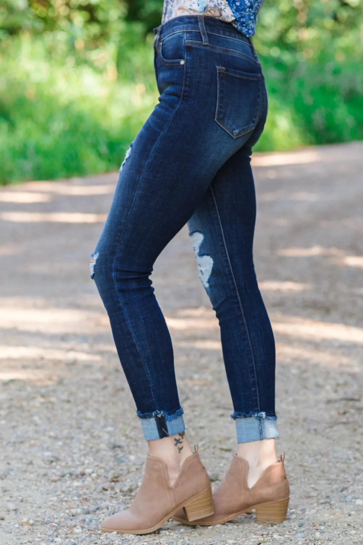 Kancan Dark Wash High Rise Cuffed Jeans