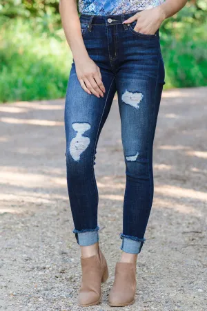 Kancan Dark Wash High Rise Cuffed Jeans