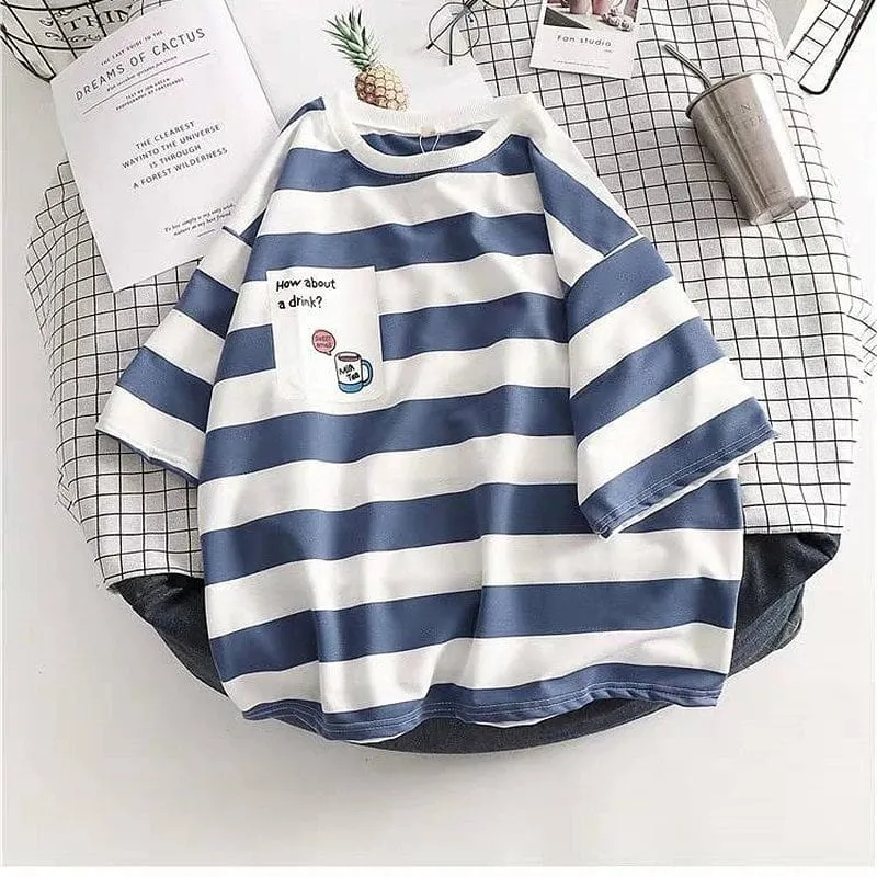 Kawaii Cute Casual Striped T-shirt