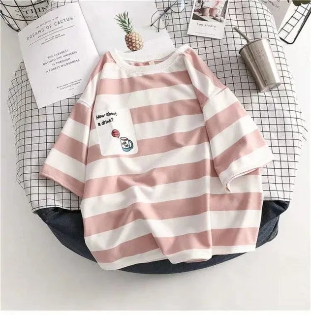 Kawaii Cute Casual Striped T-shirt