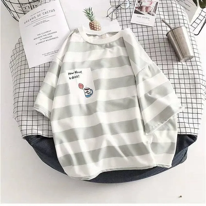Kawaii Cute Casual Striped T-shirt