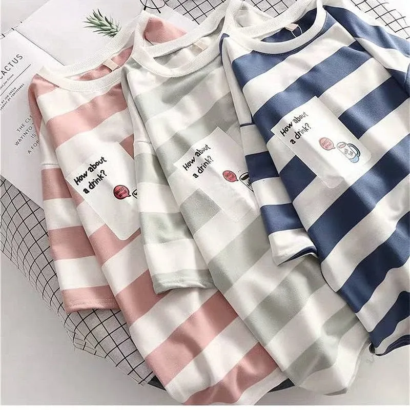 Kawaii Cute Casual Striped T-shirt