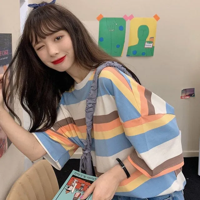 Kawaii Cute Casual Striped T-shirt