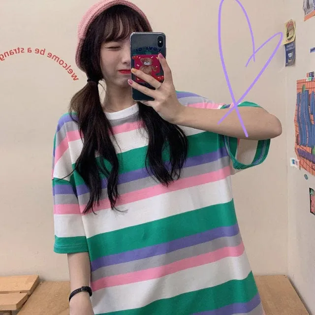 Kawaii Cute Casual Striped T-shirt