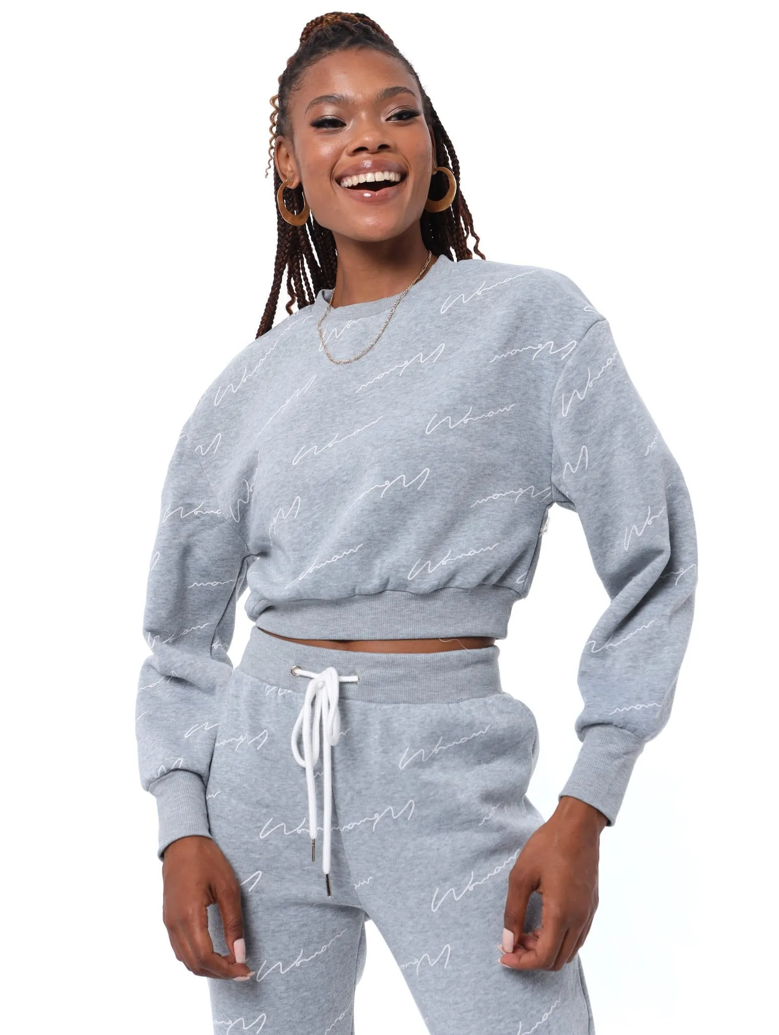 Ladies Woman Crew Pullover - Grey Melange