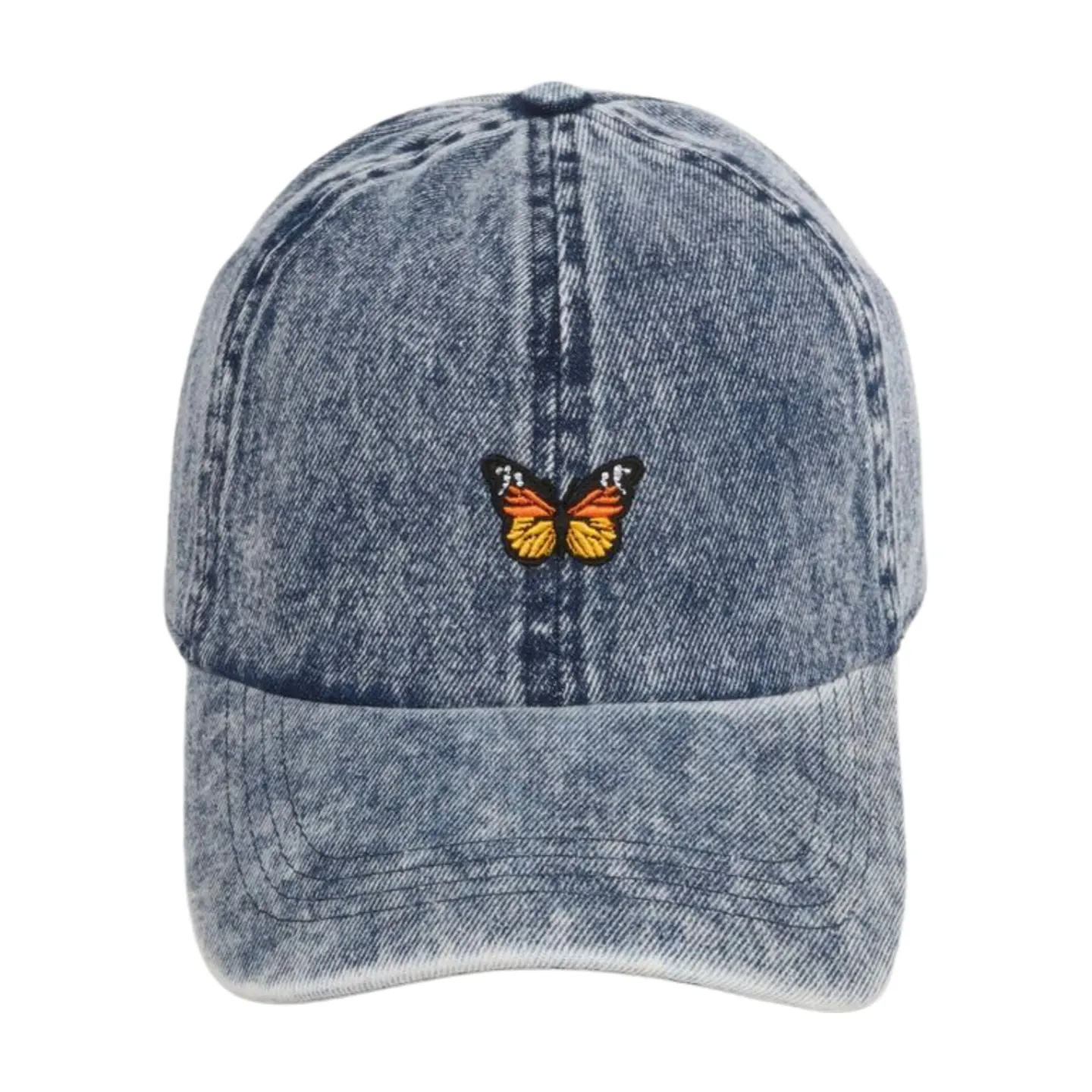 LCAP3470 - BUTTERFLY EMBROIDERED DENIM BASEBALL CAP