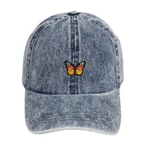 LCAP3470 - BUTTERFLY EMBROIDERED DENIM BASEBALL CAP