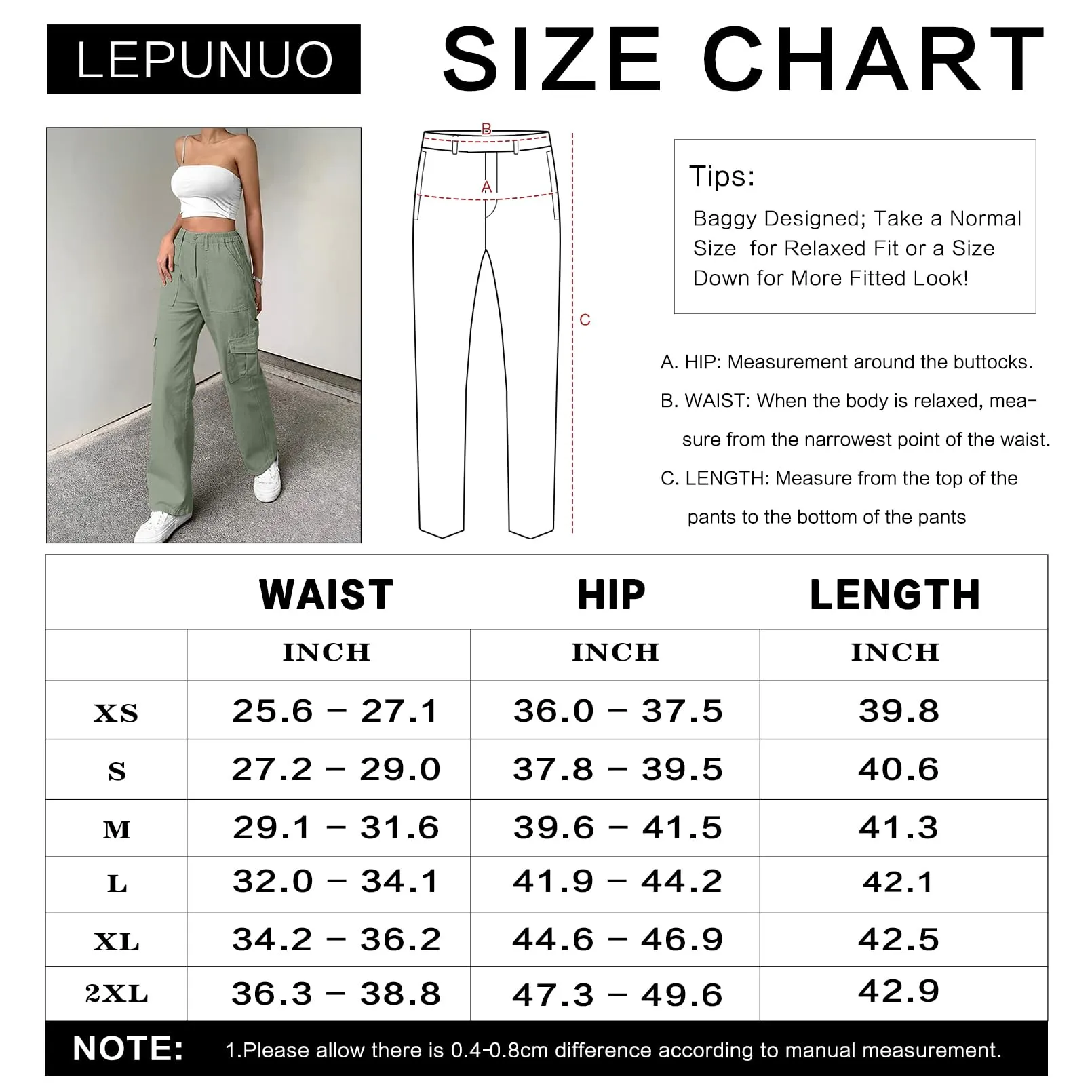 Lepunuo High Waist Baggy Cargo Pants Jeans for Women Green