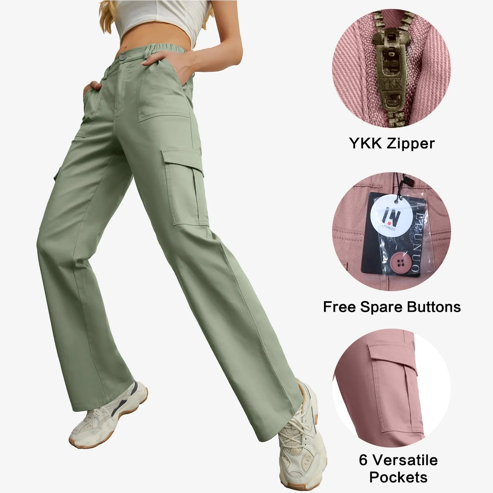 Lepunuo High Waist Baggy Cargo Pants Jeans for Women Green