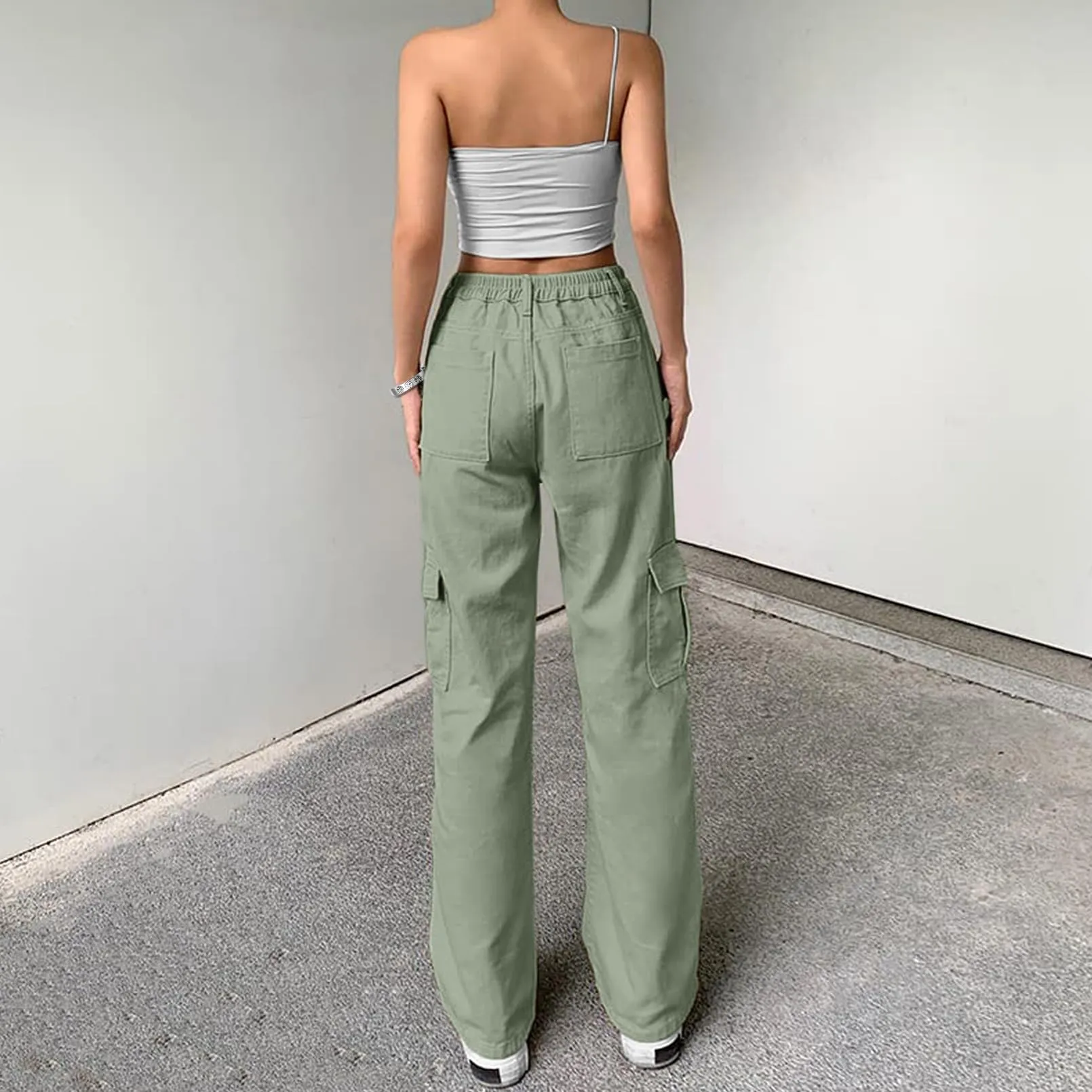 Lepunuo High Waist Baggy Cargo Pants Jeans for Women Green