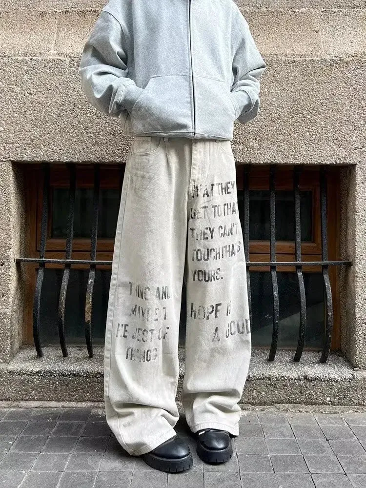 Letter Print Baggy Jeans