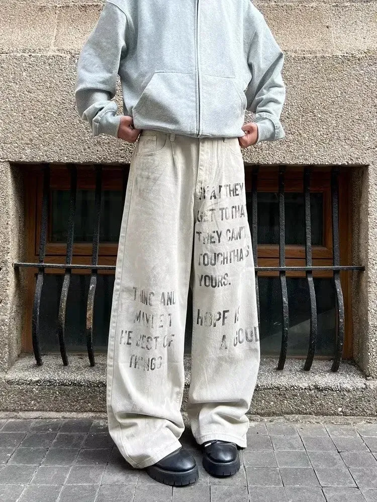Letter Print Baggy Jeans