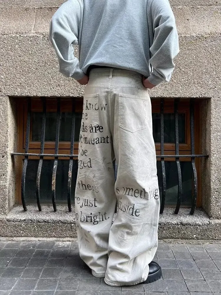 Letter Print Baggy Jeans