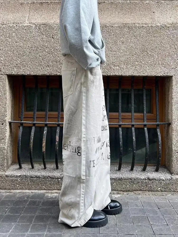 Letter Print Baggy Jeans