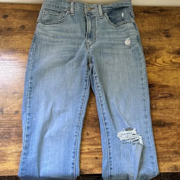 Levi Slate Reveal 724 High Rise Straight Distressed Jeans