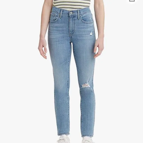Levi Slate Reveal 724 High Rise Straight Distressed Jeans