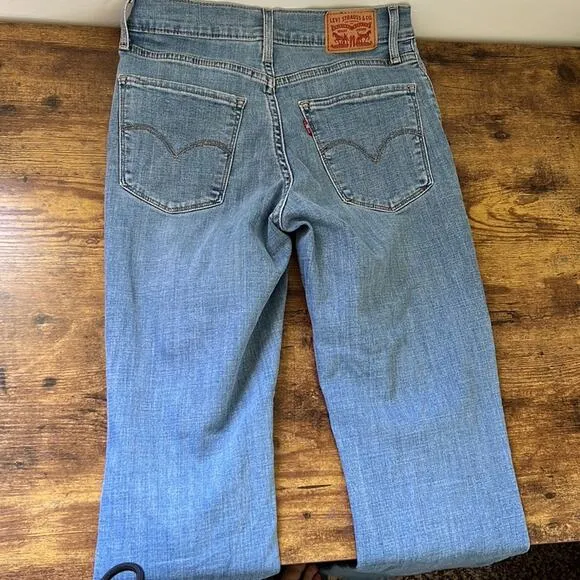 Levi Slate Reveal 724 High Rise Straight Distressed Jeans