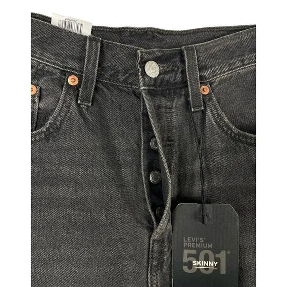 Levi’s 501 High Rise Button Front Skinny Jeans 28 x 28 Rigid Denim Grunge Goth