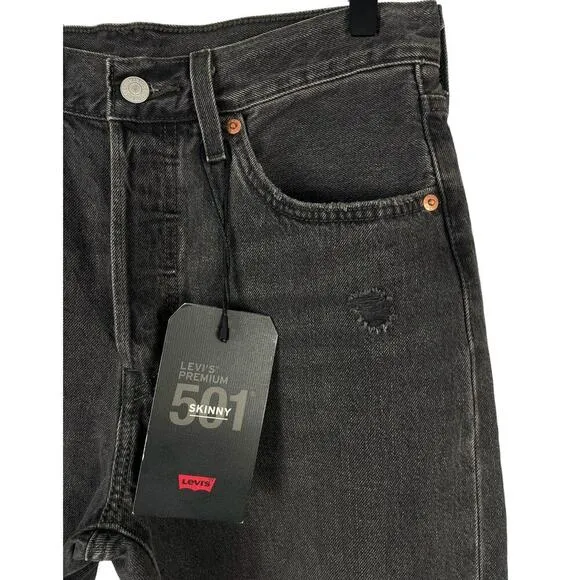 Levi’s 501 High Rise Button Front Skinny Jeans 28 x 28 Rigid Denim Grunge Goth