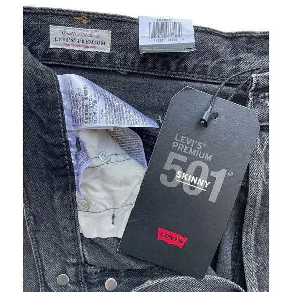 Levi’s 501 High Rise Button Front Skinny Jeans 28 x 28 Rigid Denim Grunge Goth