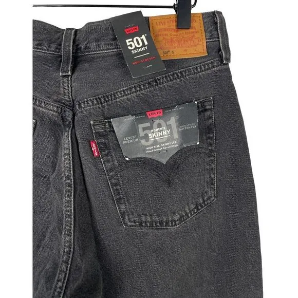 Levi’s 501 High Rise Button Front Skinny Jeans 28 x 28 Rigid Denim Grunge Goth