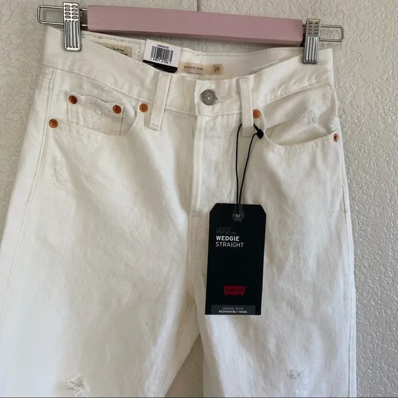 Levi’s Wedgie Straight Distressed White Jeans