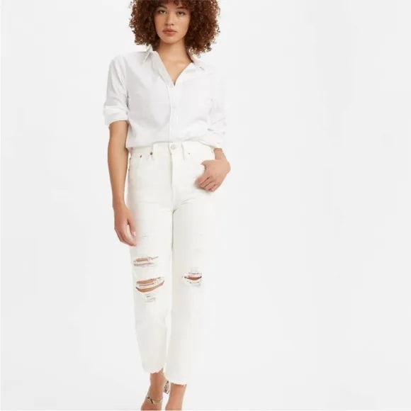 Levi’s Wedgie Straight Distressed White Jeans