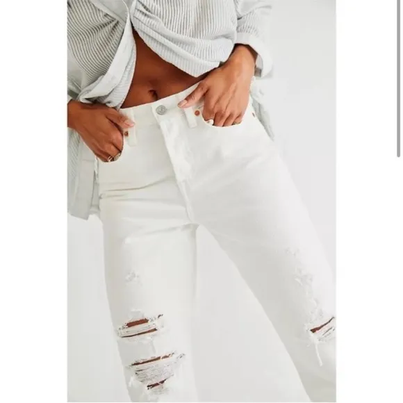 Levi’s Wedgie Straight Distressed White Jeans