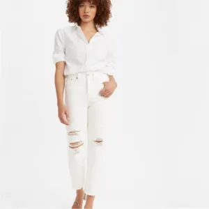 Levi’s Wedgie Straight Distressed White Jeans
