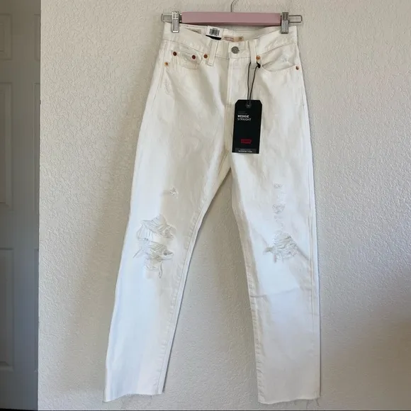 Levi’s Wedgie Straight Distressed White Jeans