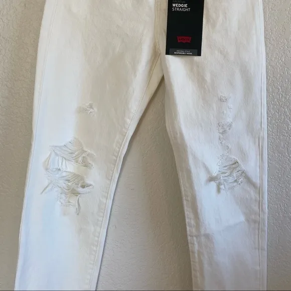 Levi’s Wedgie Straight Distressed White Jeans