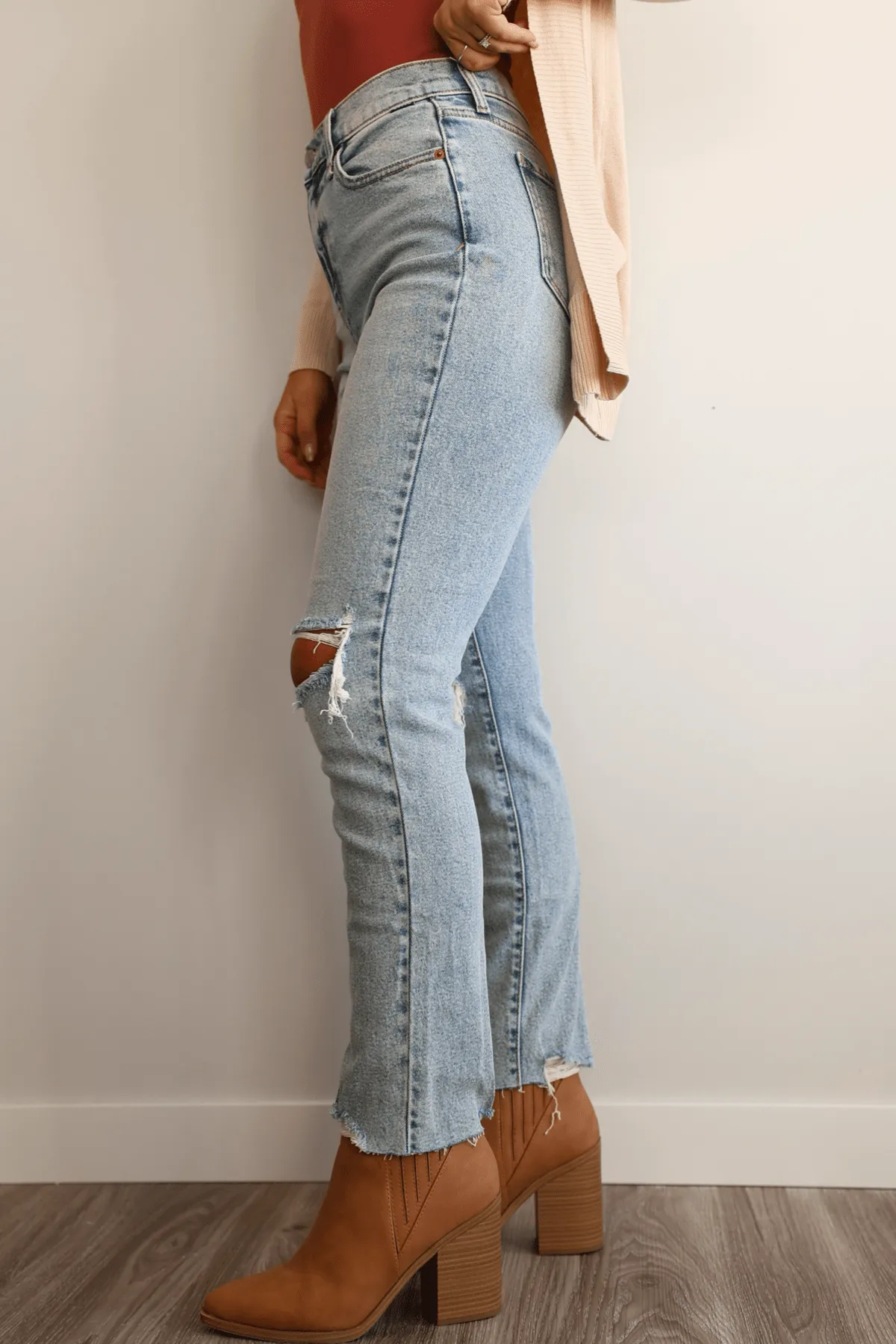 Light Wash High Rise Distressed Straight Leg Jeans - FINAL SALE
