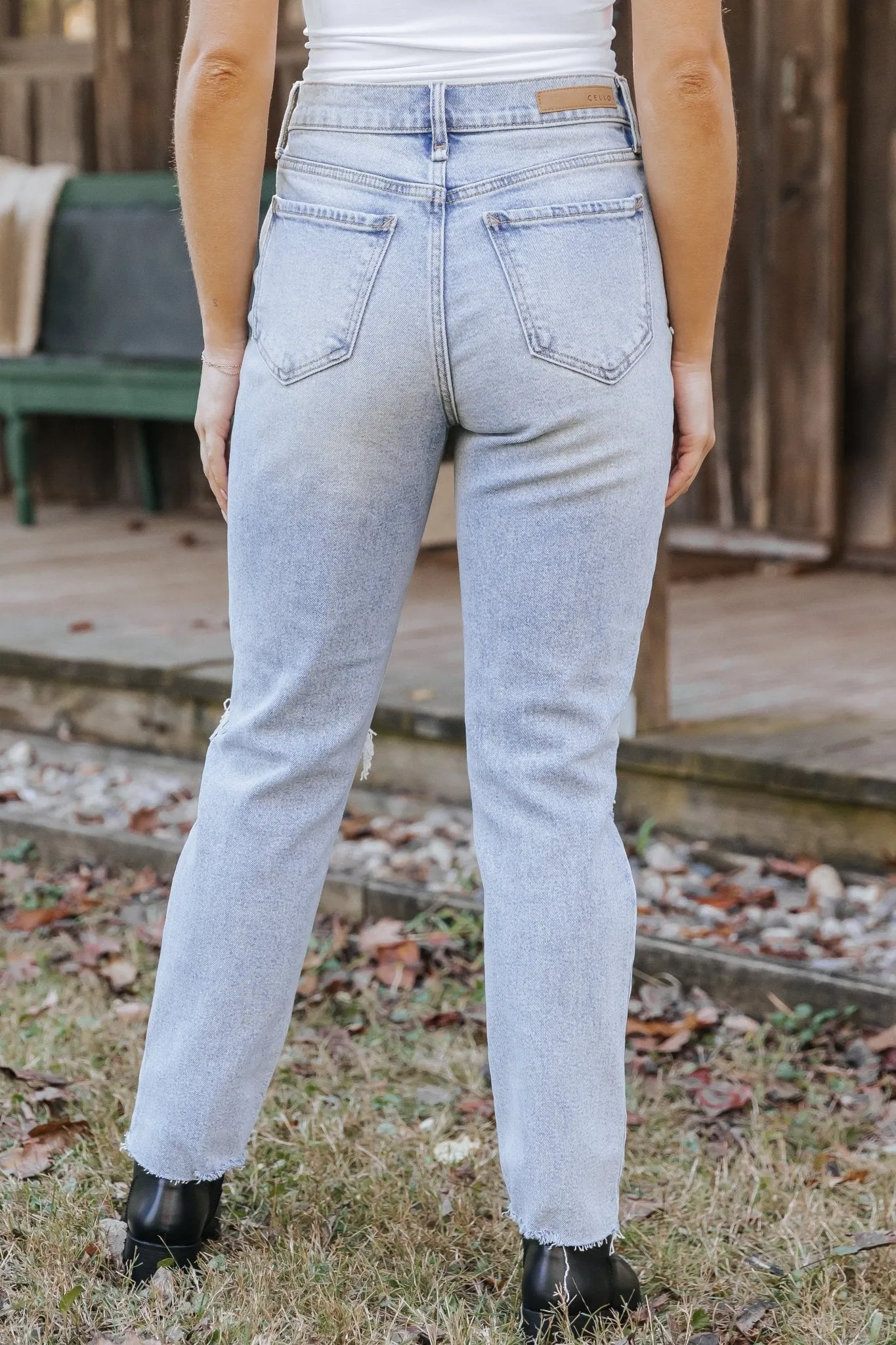 Light Wash High Rise Distressed Straight Leg Jeans - FINAL SALE