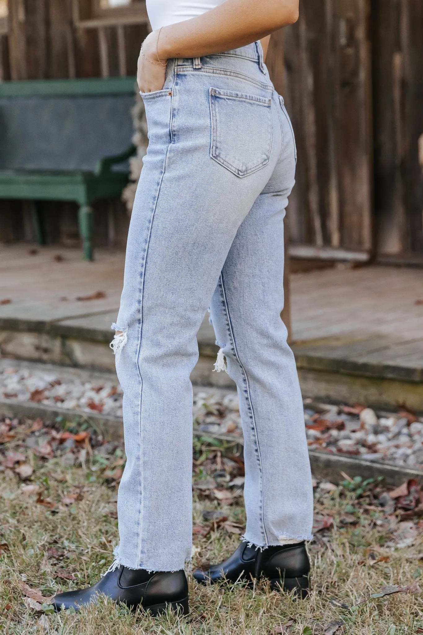 Light Wash High Rise Distressed Straight Leg Jeans - FINAL SALE