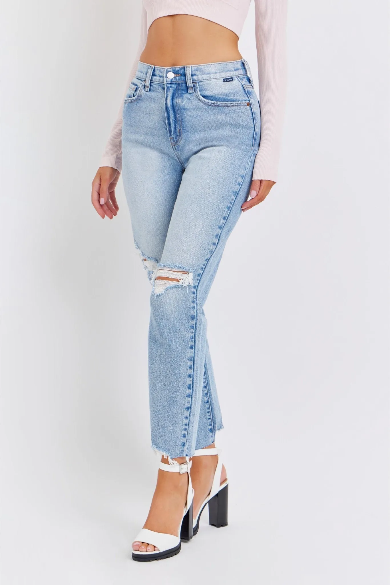 Light Wash High Rise Distressed Straight Leg Jeans - FINAL SALE