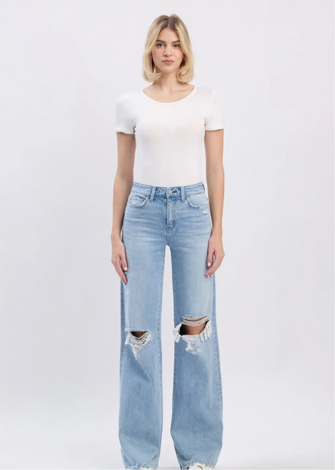 Light Wash High Rise Wide Denim