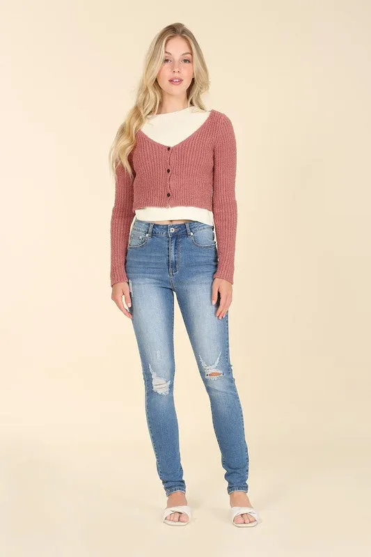 Lilou Dark wash distressed skinny jeans