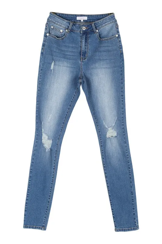 Lilou Dark wash distressed skinny jeans