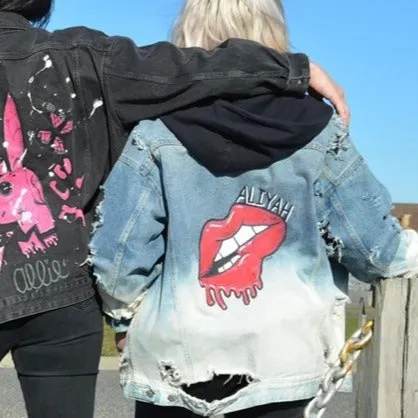 Lips Custom Hand-Painted Denim Jacket