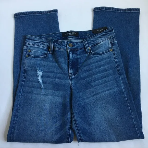 Liverpool The Straight Distressed Denim Jeans in Tellico Size 28