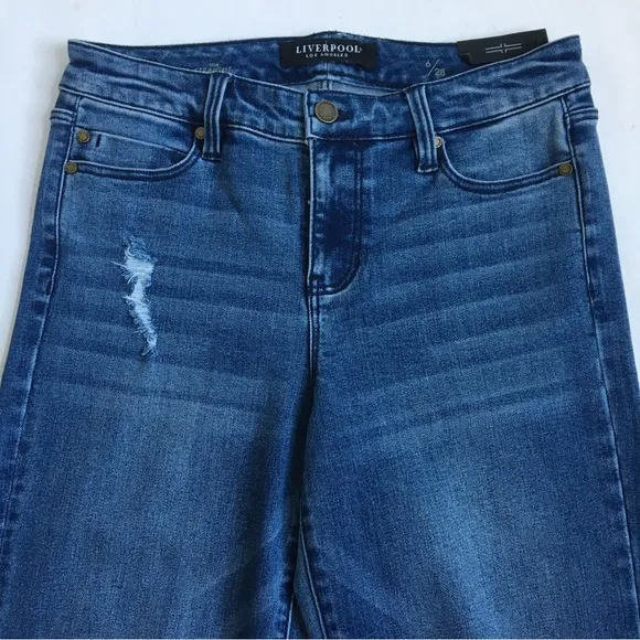 Liverpool The Straight Distressed Denim Jeans in Tellico Size 28