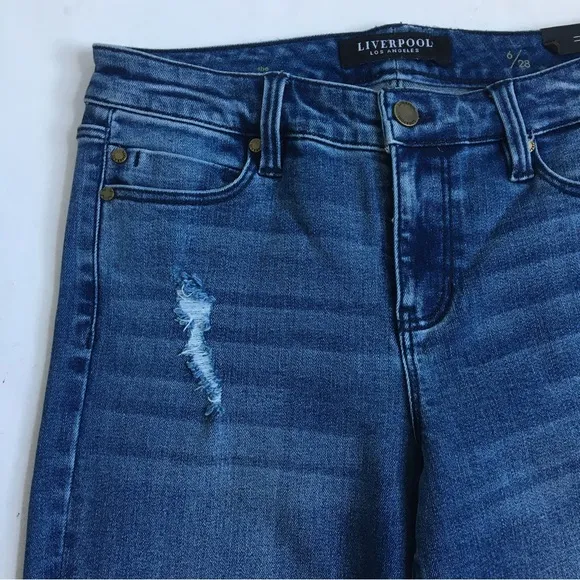 Liverpool The Straight Distressed Denim Jeans in Tellico Size 28