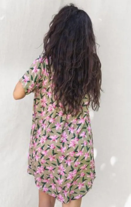 LOKAHI24-ALOHA SHIRT DRESS-PINK ORCHID