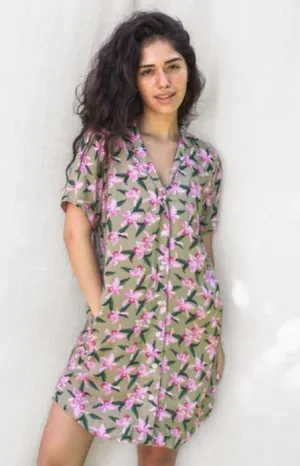 LOKAHI24-ALOHA SHIRT DRESS-PINK ORCHID