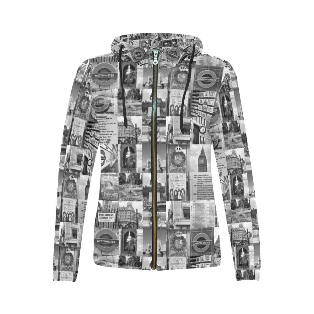 London Black & White Full Zip Hoodie up to 2 XL