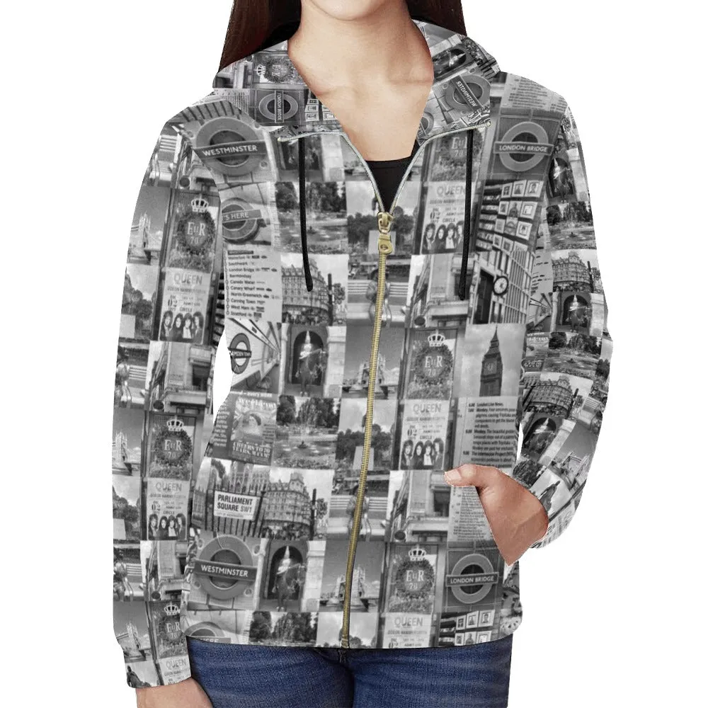 London Black & White Full Zip Hoodie up to 2 XL