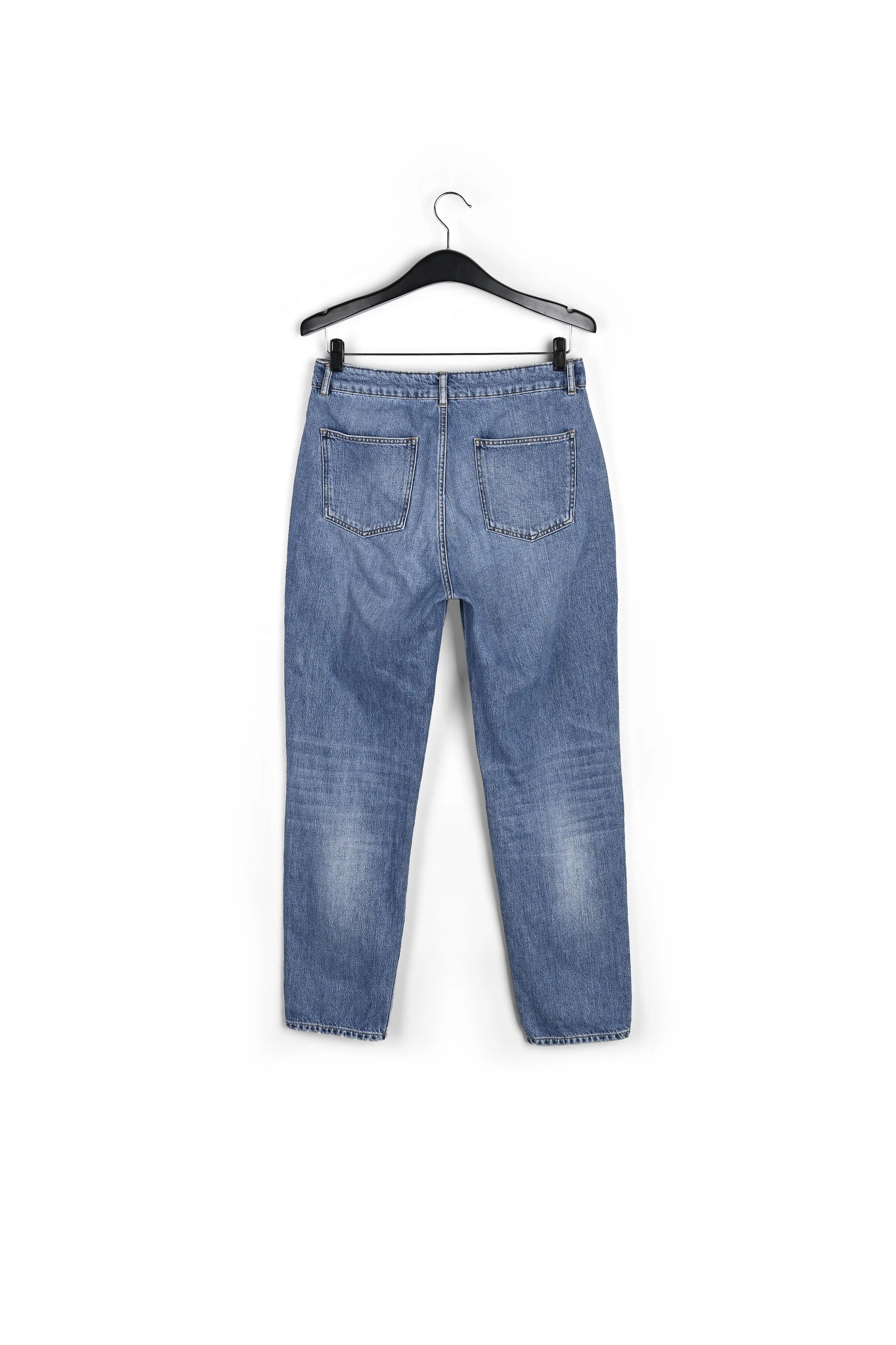 Loose-fit distressed blue jeans