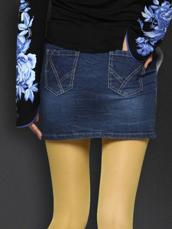 lotus pond denim mini skirt