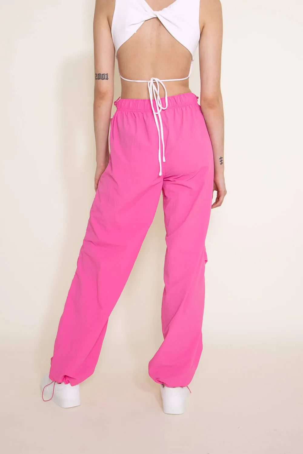 Love Tree Nylon Baggy Parachute Pants for Women in Pink | 6853PH-MAGENTA